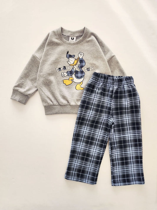 Toddler Disney Sweatshirt and Plaid Pull - on Pants Set (2 - 7y) - 3 Colors kids outfit
