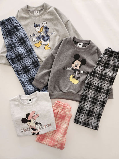 Toddler Disney Sweatshirt and Plaid Pull - on Pants Set (2 - 7y) - 3 Colors kids outfit
