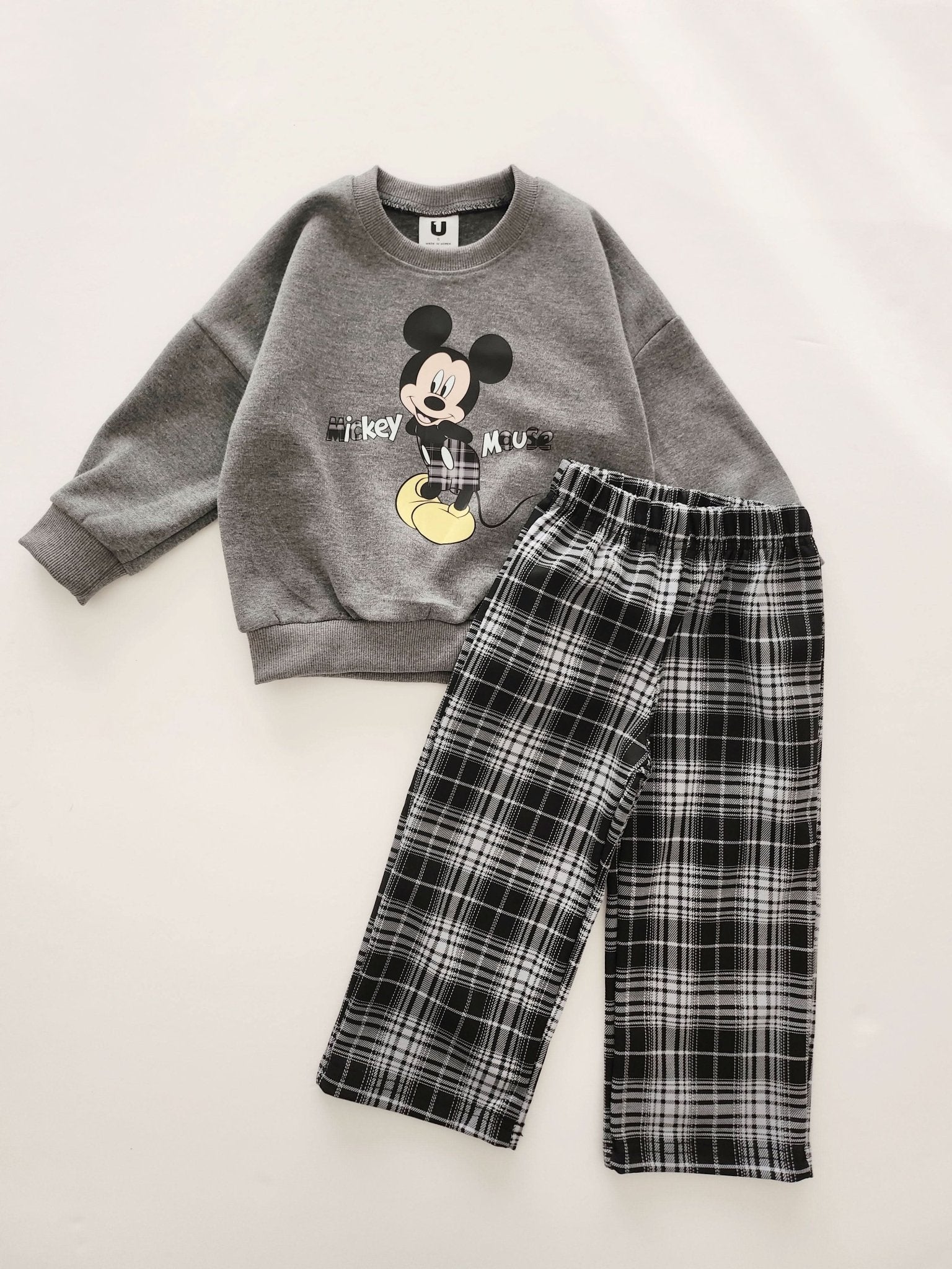 Toddler Disney Sweatshirt and Plaid Pull - on Pants Set (2 - 7y) - 3 Colors kids outfit