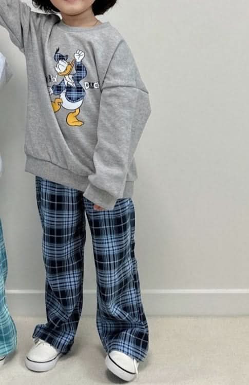 Toddler Disney Sweatshirt and Plaid Pull - on Pants Set (2 - 7y) - 3 Colors kids outfit