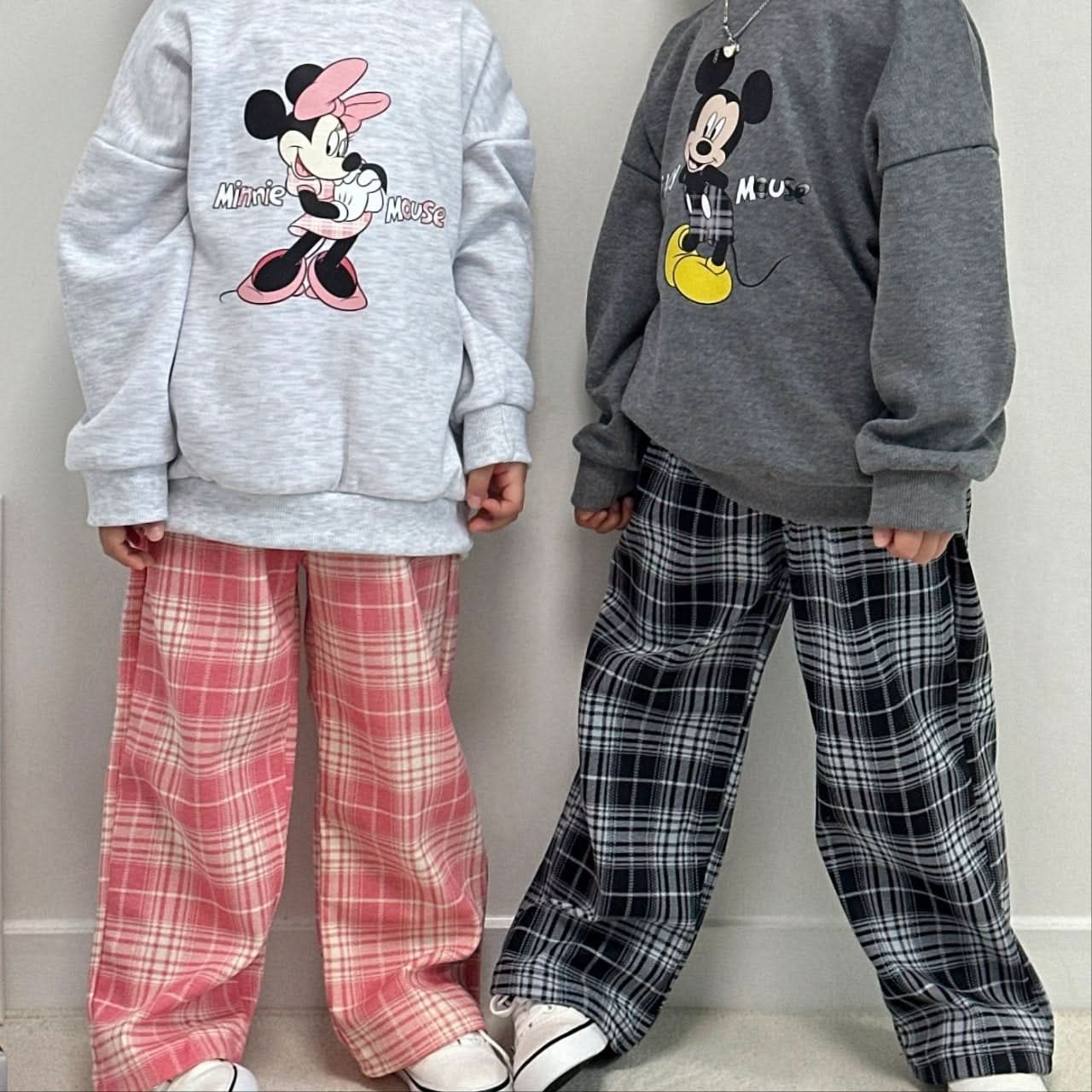 Toddler Disney Sweatshirt and Plaid Pull - on Pants Set (2 - 7y) - 3 Colors kids outfit