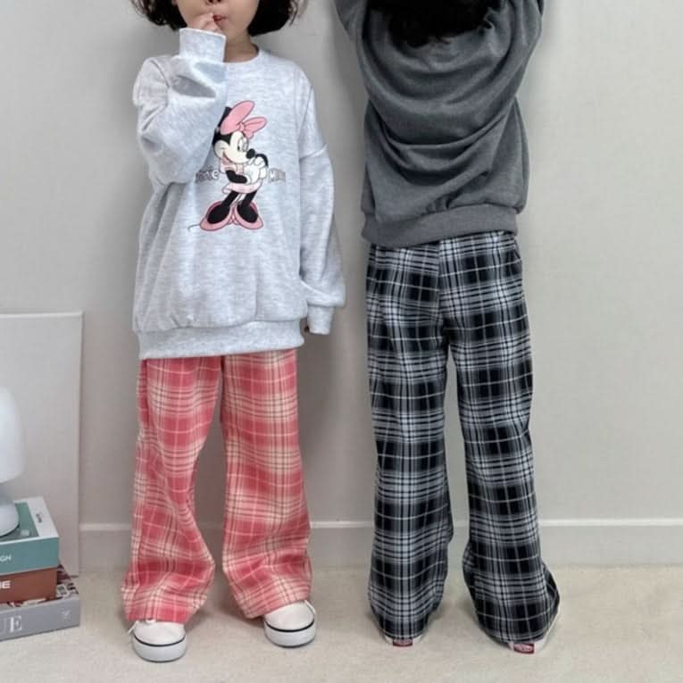 Toddler Disney Sweatshirt and Plaid Pull - on Pants Set (2 - 7y) - 3 Colors kids outfit