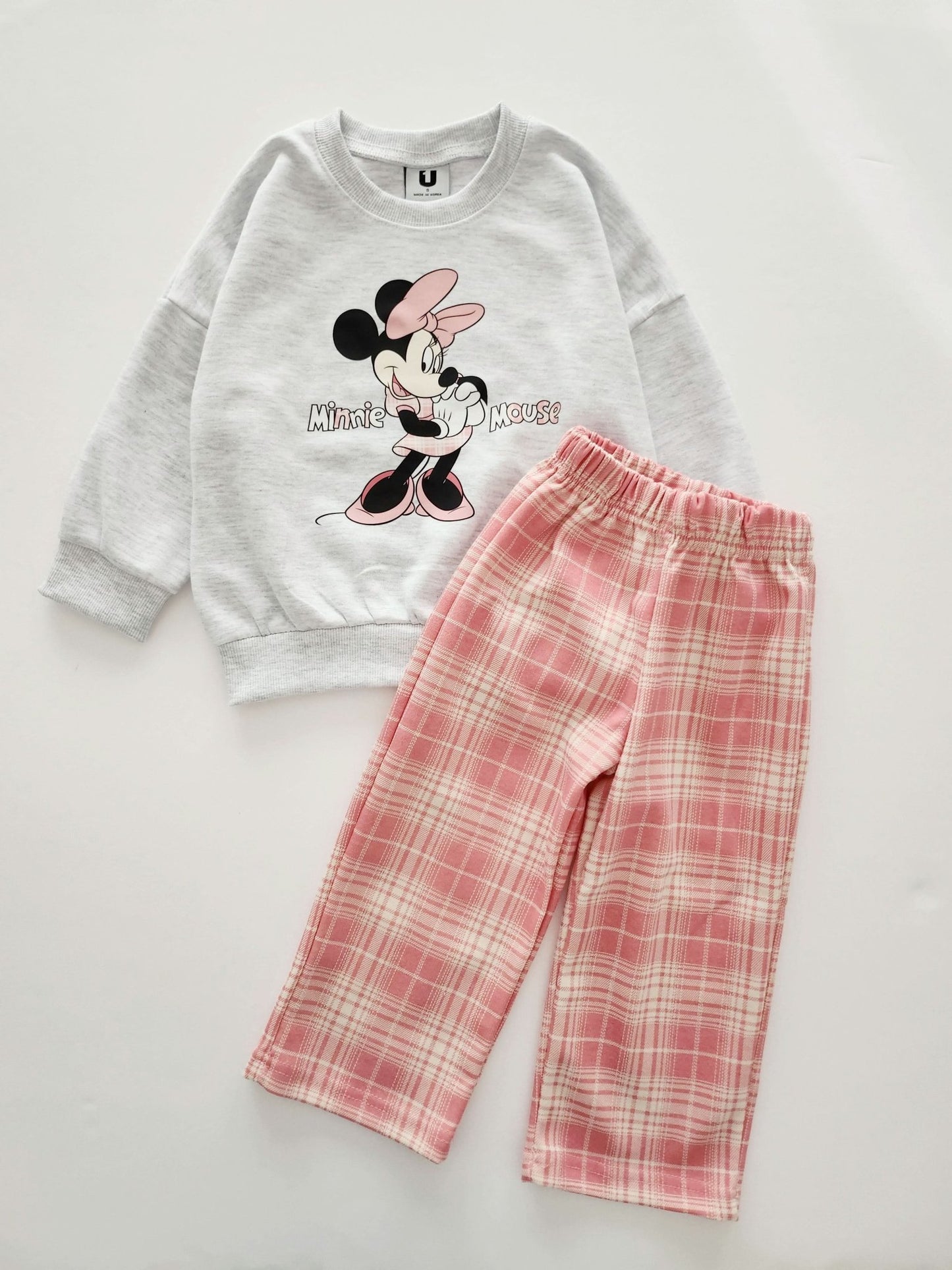 Toddler Disney Sweatshirt and Plaid Pull - on Pants Set (2 - 7y) - 3 Colors kids outfit