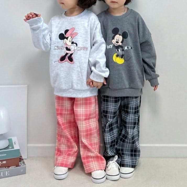 Toddler Disney Sweatshirt and Plaid Pull - on Pants Set (2 - 7y) - 3 Colors kids outfit