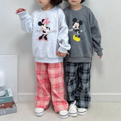Toddler Disney Sweatshirt and Plaid Pull - on Pants Set (2 - 7y) - 3 Colors kids outfit