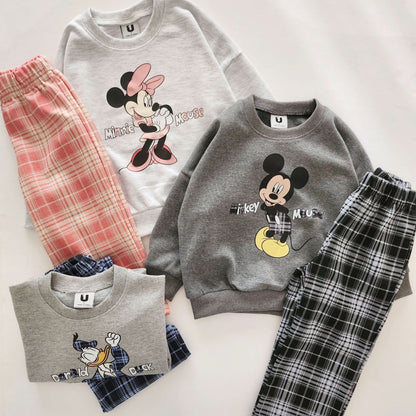 Toddler Disney Sweatshirt and Plaid Pull - on Pants Set (2 - 7y) - 3 Colors kids outfit