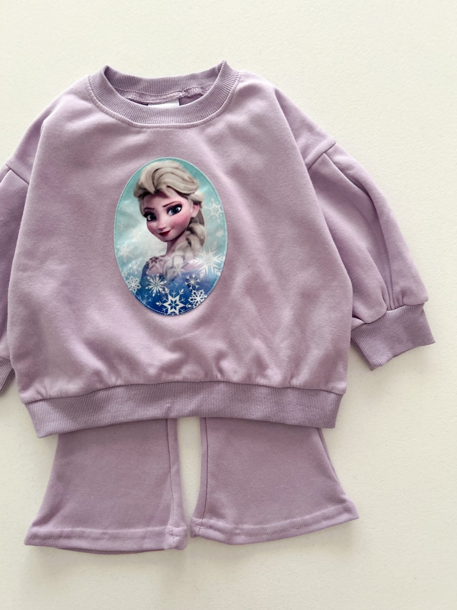 Toddler Elsa Patch Puff Long SleeveSweatshirt and Flare Pants Set (1 - 6y) - Lilac kids outfit