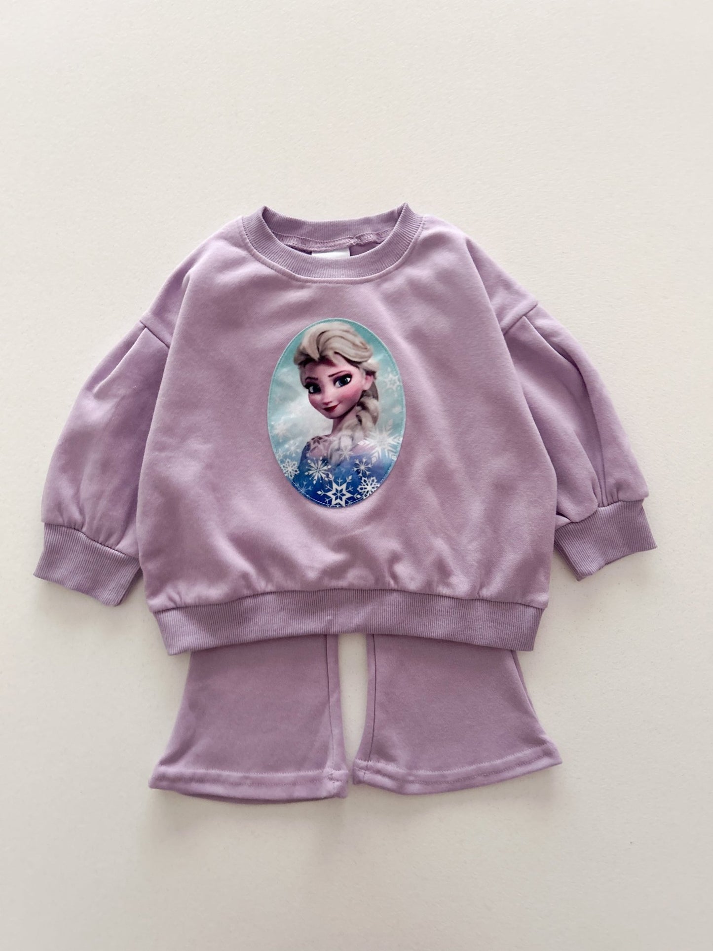 Toddler Elsa Patch Puff Long SleeveSweatshirt and Flare Pants Set (1 - 6y) - Lilac kids outfit