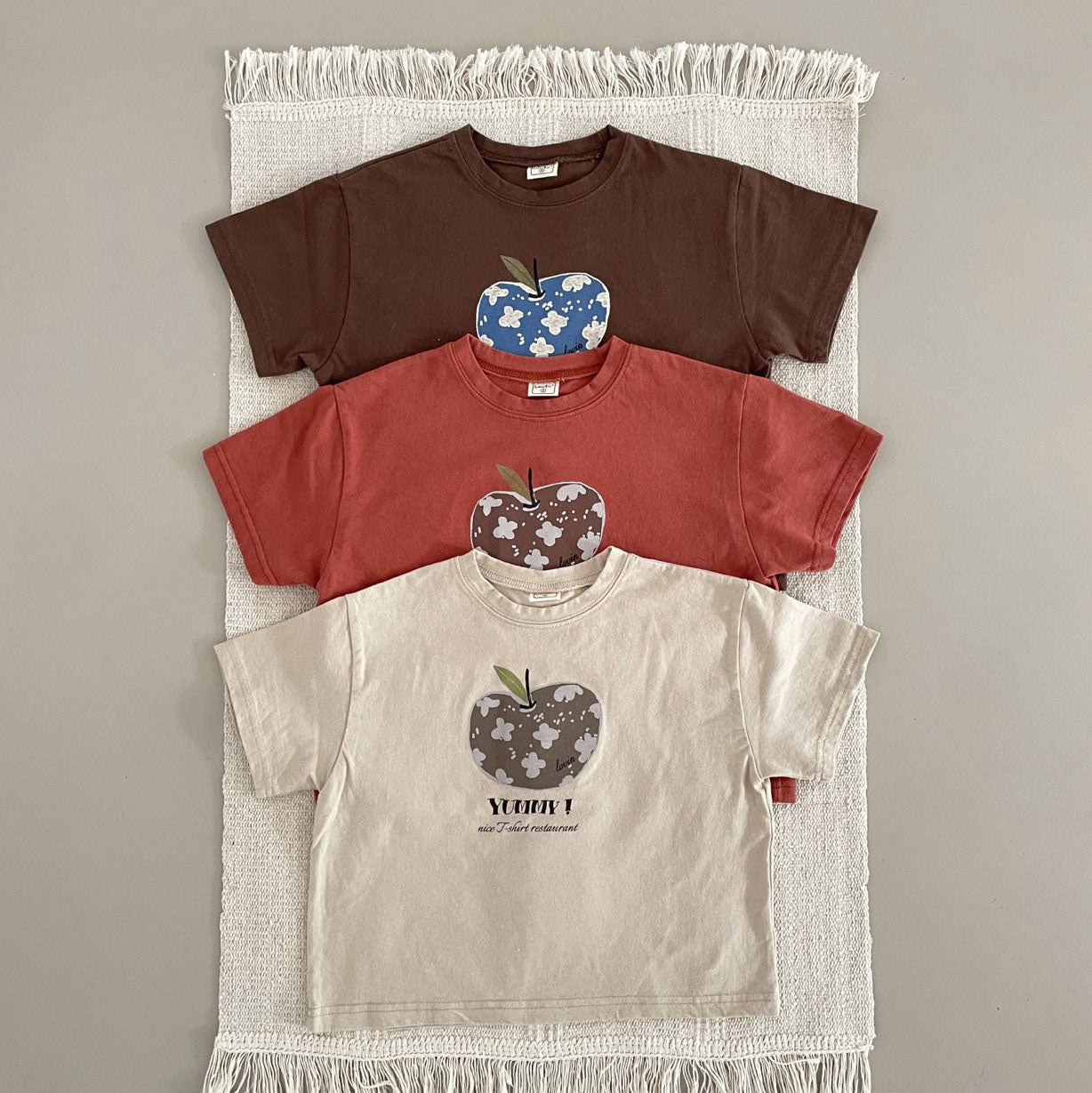 Toddler F25 Apple Print Short Sleeve Top (1 - 7y) - 3 Colors kids outfit