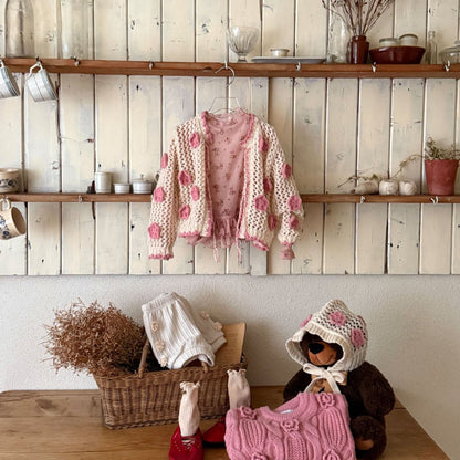 Toddler F25 Crochet Cardigan (2 - 7y) - Ivory kids outfit