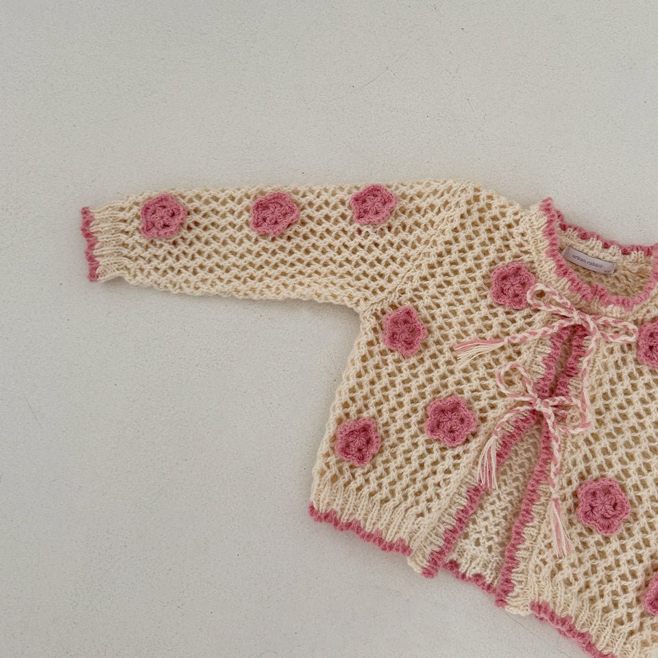 Toddler F25 Crochet Cardigan (2 - 7y) - Ivory kids outfit