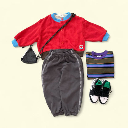Toddler F25 'Good vibes only' Side Tape Jogger Pants (3 - 7y) - Charcoal kids outfit