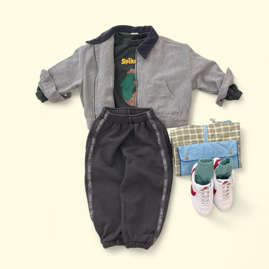 Toddler F25 'Good vibes only' Side Tape Jogger Pants (3 - 7y) - Charcoal kids outfit