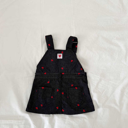 Toddler F25 Heart Embroidery Denim Skirtalls (2 - 7y) - Black kids outfit