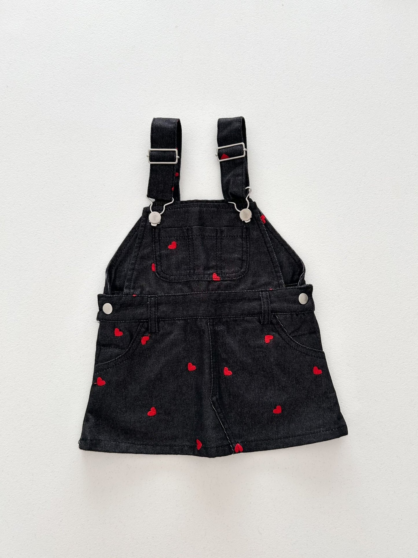 Toddler F25 Heart Embroidery Denim Skirtalls (2 - 7y) - Black kids outfit