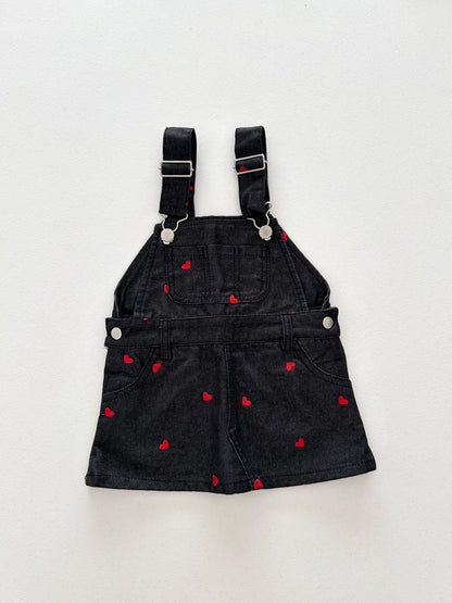 Toddler F25 Heart Embroidery Denim Skirtalls (2 - 7y) - Black kids outfit