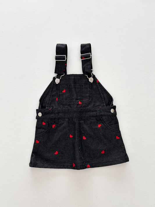 Toddler F25 Heart Embroidery Denim Skirtalls (2 - 7y) - Black kids outfit