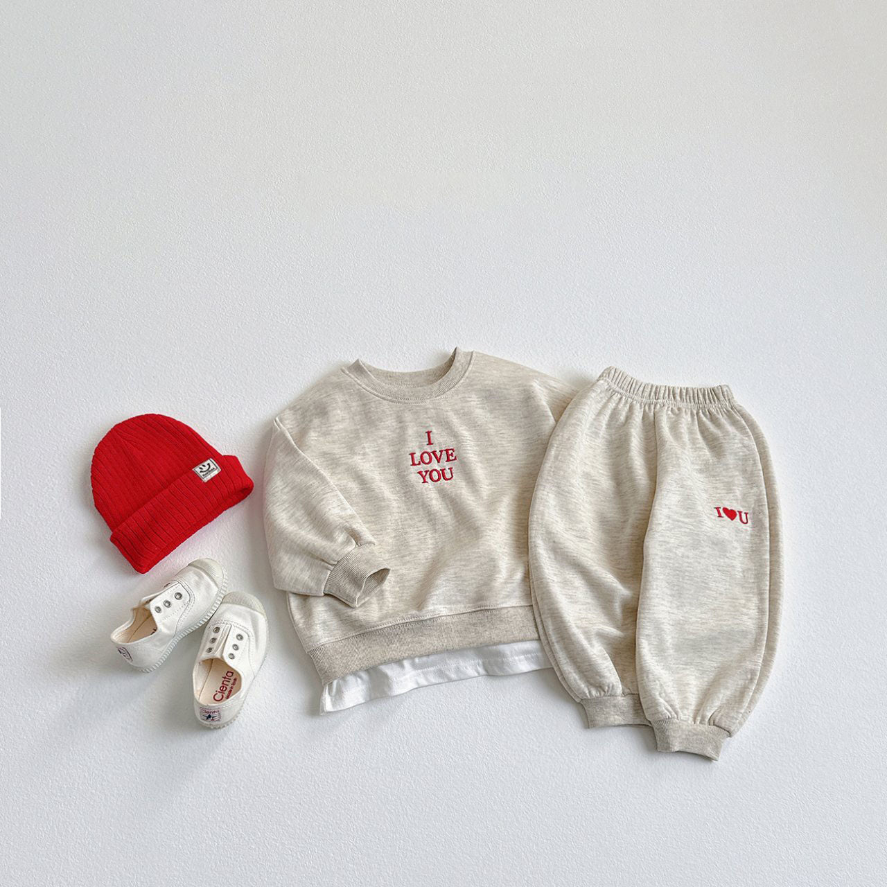 Toddler F25 I LOVE YOU Embroidery Long Sleeve Top and Jogger Pants Set (1 - 6y) - 3 Colors kids outfit