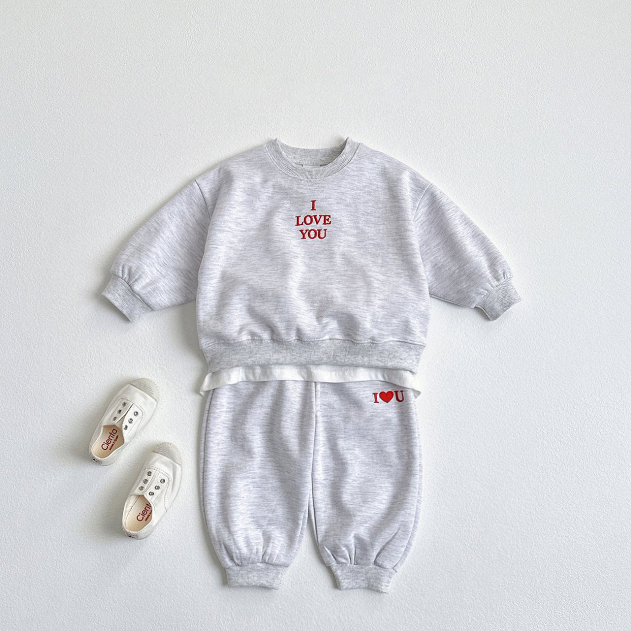 Toddler F25 I LOVE YOU Embroidery Long Sleeve Top and Jogger Pants Set (1 - 6y) - 3 Colors kids outfit
