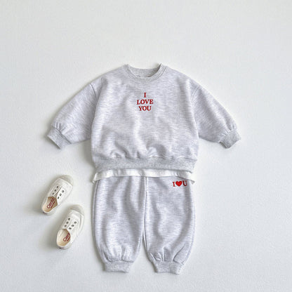 Toddler F25 I LOVE YOU Embroidery Long Sleeve Top and Jogger Pants Set (1 - 6y) - 3 Colors kids outfit