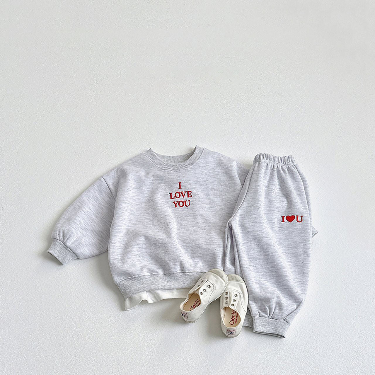 Toddler F25 I LOVE YOU Embroidery Long Sleeve Top and Jogger Pants Set (1 - 6y) - 3 Colors kids outfit