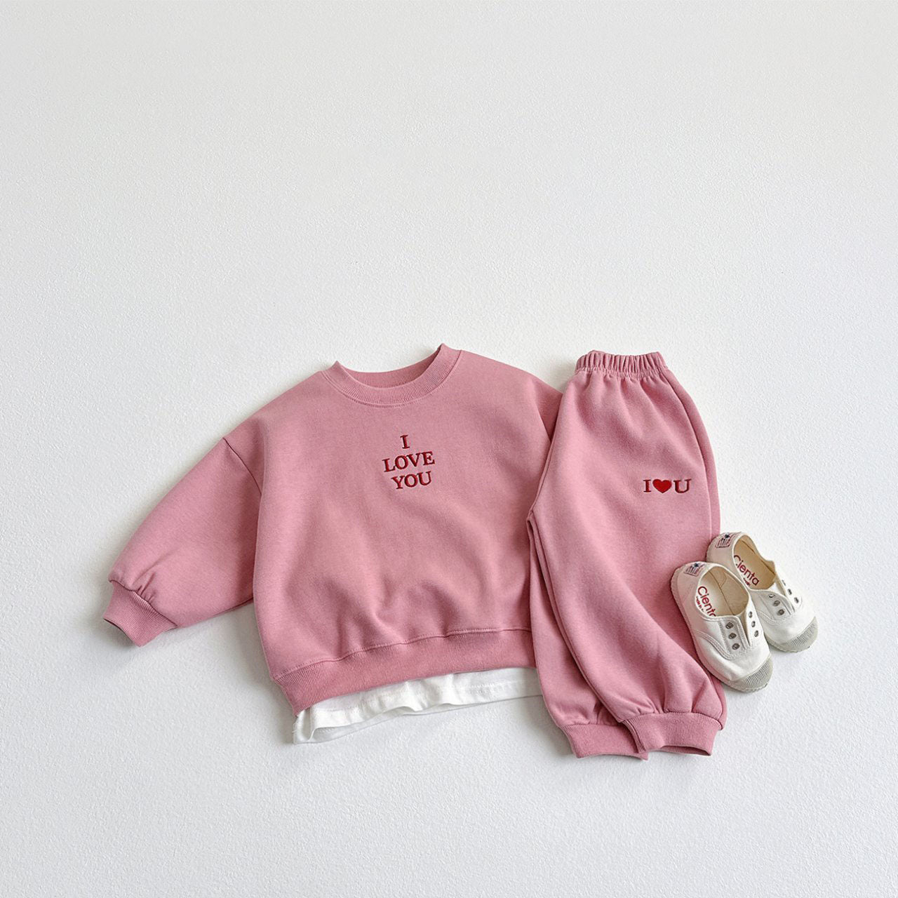 Toddler F25 I LOVE YOU Embroidery Long Sleeve Top and Jogger Pants Set (1 - 6y) - 3 Colors kids outfit