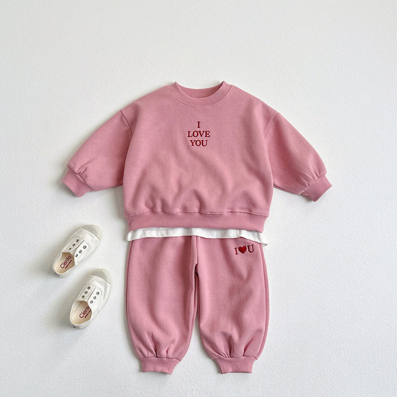 Toddler F25 I LOVE YOU Embroidery Long Sleeve Top and Jogger Pants Set (1 - 6y) - 3 Colors kids outfit