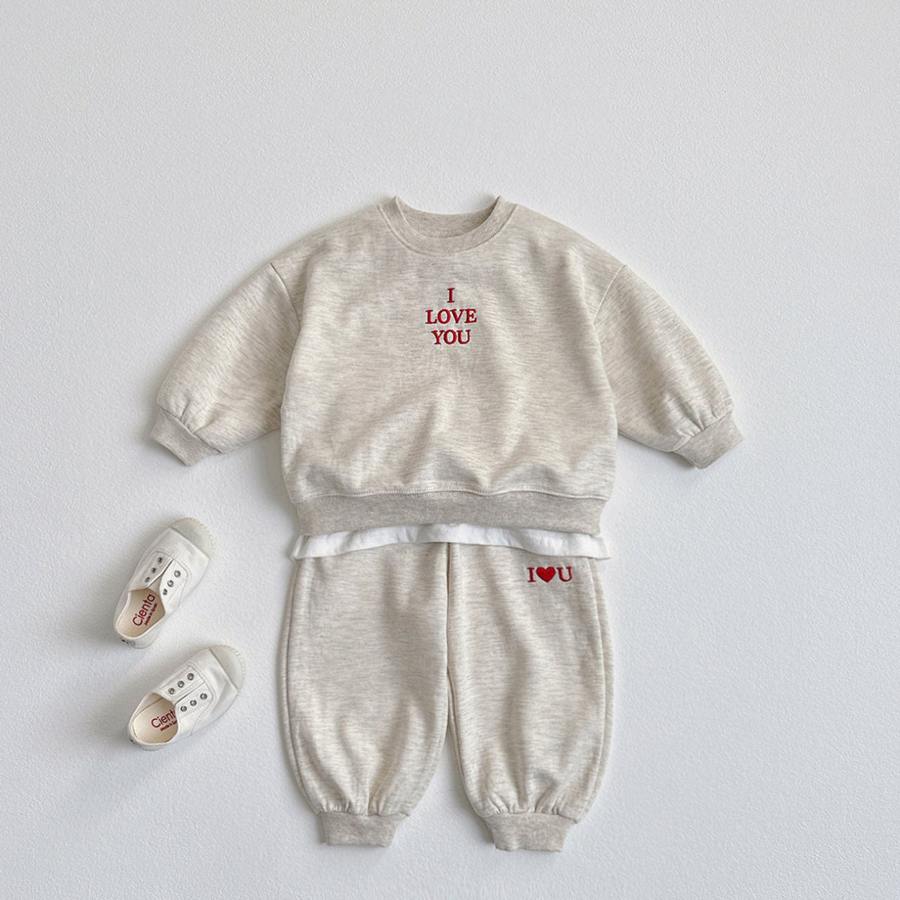 Toddler F25 I LOVE YOU Embroidery Long Sleeve Top and Jogger Pants Set (1 - 6y) - 3 Colors kids outfit