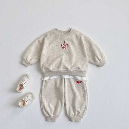 Toddler F25 I LOVE YOU Embroidery Long Sleeve Top and Jogger Pants Set (1 - 6y) - 3 Colors kids outfit