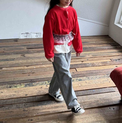 Toddler F25 Plaid Placket Terry Cloth Long Sleeve Cardigan (3 - 7y) - 2 Colors kids outfit