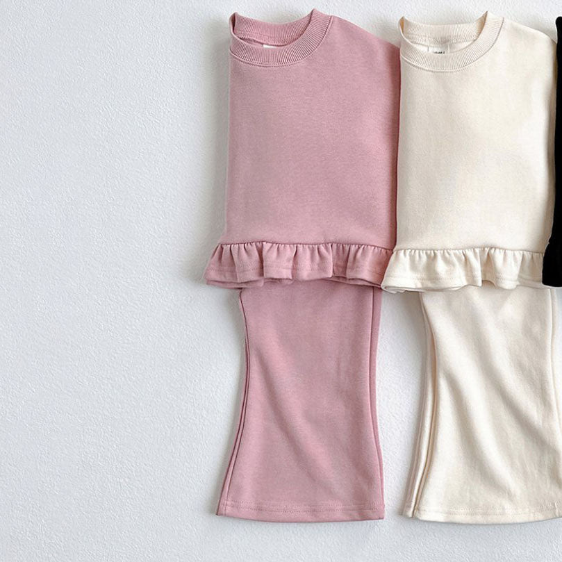 Toddler F25 Ruffle Detail Long Sleeve Top and Flare Pants Set (1 - 6y) - 2 Colors kids outfit