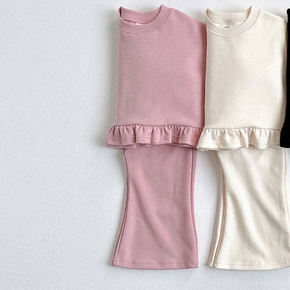 Toddler F25 Ruffle Detail Long Sleeve Top and Flare Pants Set (1 - 6y) - 2 Colors kids outfit