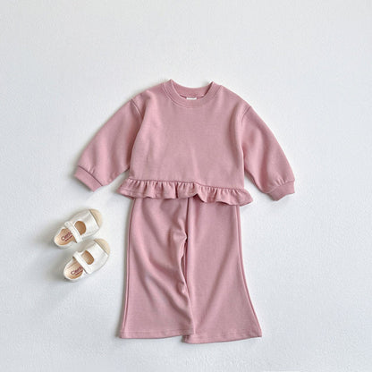 Toddler F25 Ruffle Detail Long Sleeve Top and Flare Pants Set (1 - 6y) - 2 Colors kids outfit