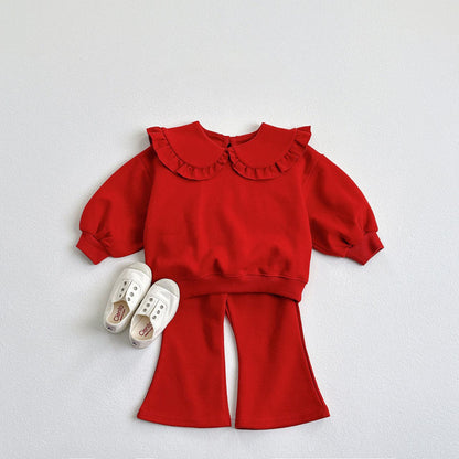 Toddler F25 Ruffled Collar Long Sleeve Top and Flare Pants Set (1 - 6y) - 2 Colors kids outfit