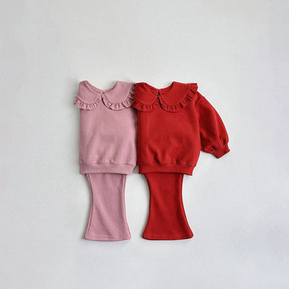 Toddler F25 Ruffled Collar Long Sleeve Top and Flare Pants Set (1 - 6y) - 2 Colors kids outfit