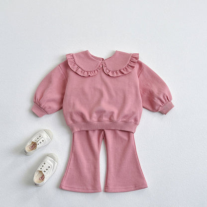 Toddler F25 Ruffled Collar Long Sleeve Top and Flare Pants Set (1 - 6y) - 2 Colors kids outfit
