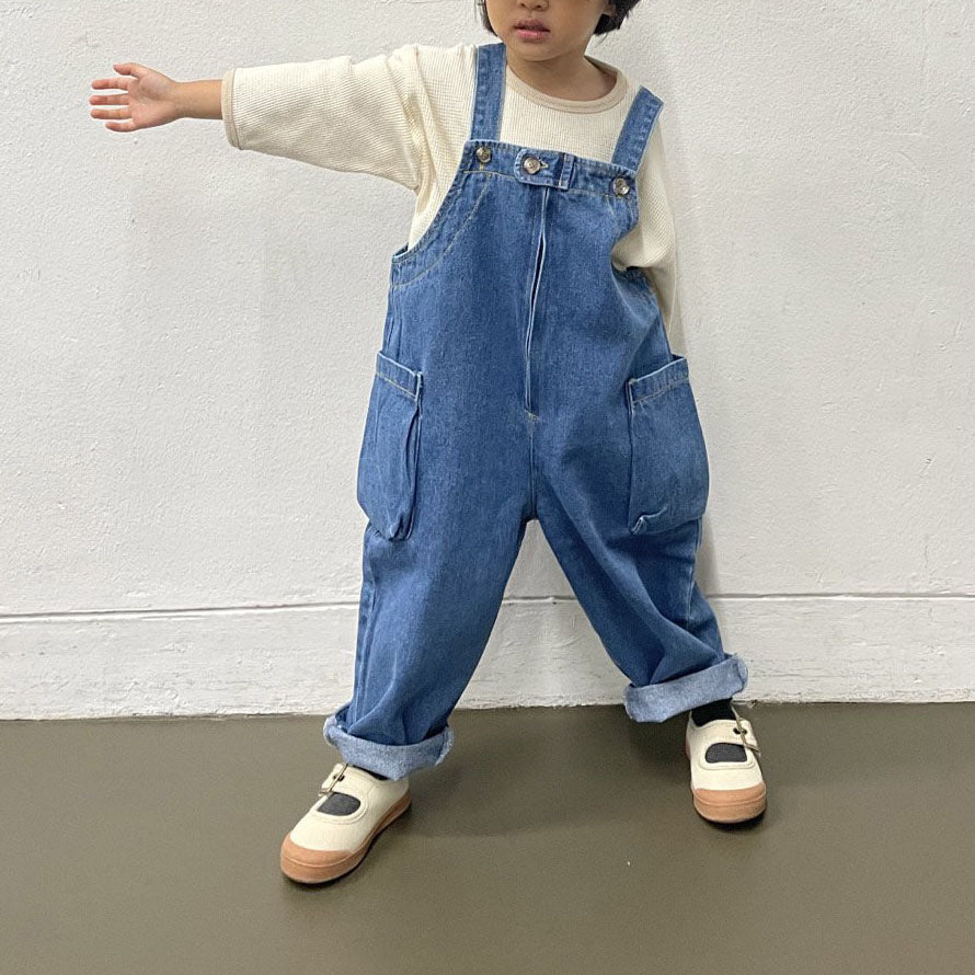 Toddler F25 Side Pockets Denim Overalls (1 - 7y) - Denim kids outfit
