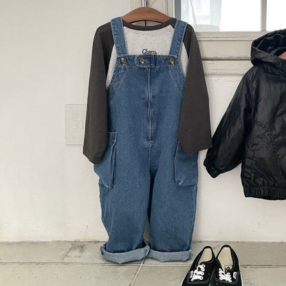 Toddler F25 Side Pockets Denim Overalls (1 - 7y) - Denim kids outfit