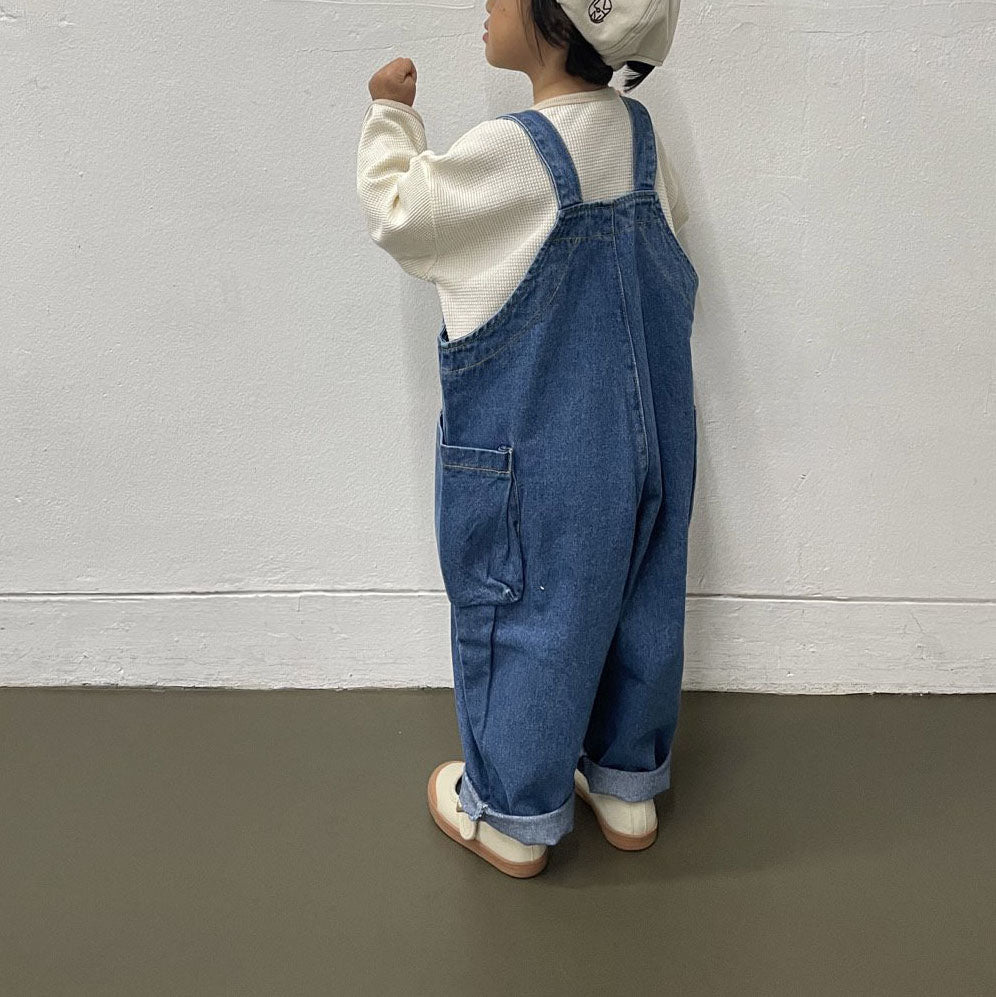 Toddler F25 Side Pockets Denim Overalls (1 - 7y) - Denim kids outfit
