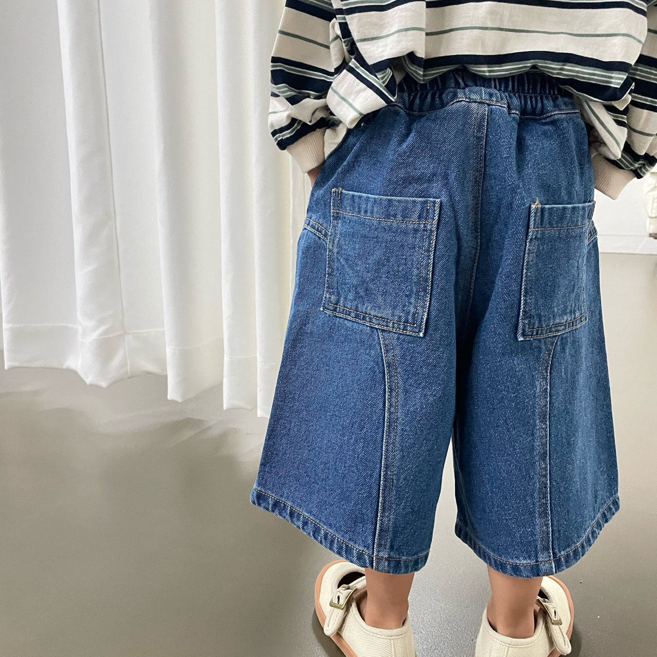 Toddler F25 Stitch Detail 7/8 Length Denim Pants (1 - 7y) - Denim kids outfit
