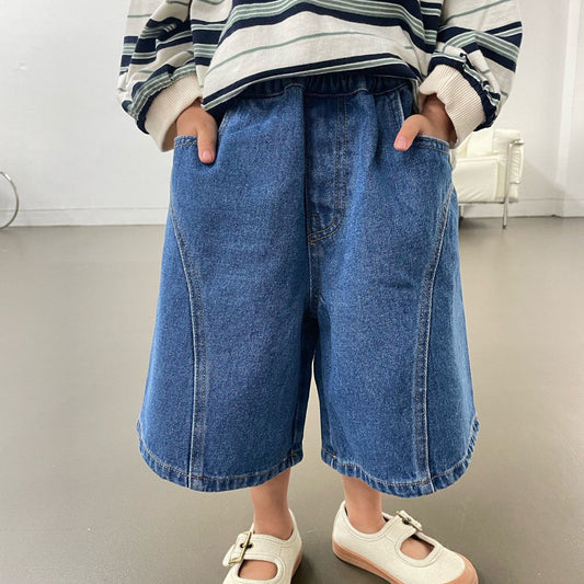 Toddler F25 Stitch Detail 7/8 Length Denim Pants (1 - 7y) - Denim kids outfit