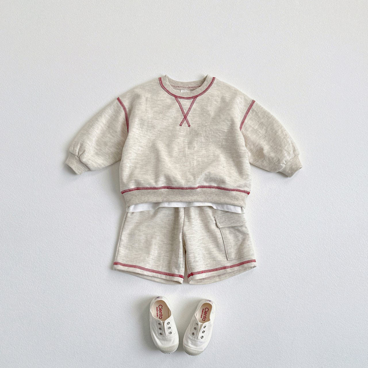 Toddler F25 Stitch Detail Long Sleeve Top and Shorts Set (1 - 6y) - 3 Colors kids outfit