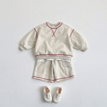 Toddler F25 Stitch Detail Long Sleeve Top and Shorts Set (1 - 6y) - 3 Colors kids outfit