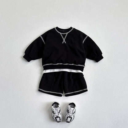 Toddler F25 Stitch Detail Long Sleeve Top and Shorts Set (1 - 6y) - 3 Colors kids outfit
