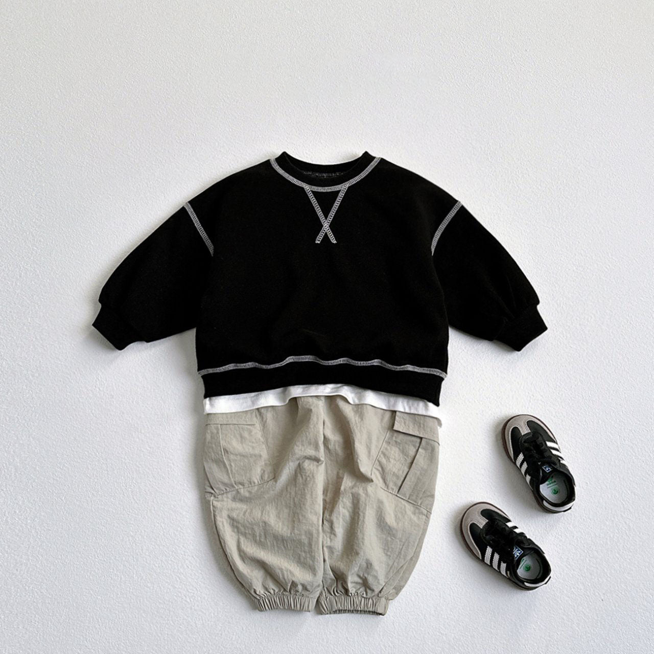 Toddler F25 Stitch Detail Long Sleeve Top and Shorts Set (1 - 6y) - 3 Colors kids outfit
