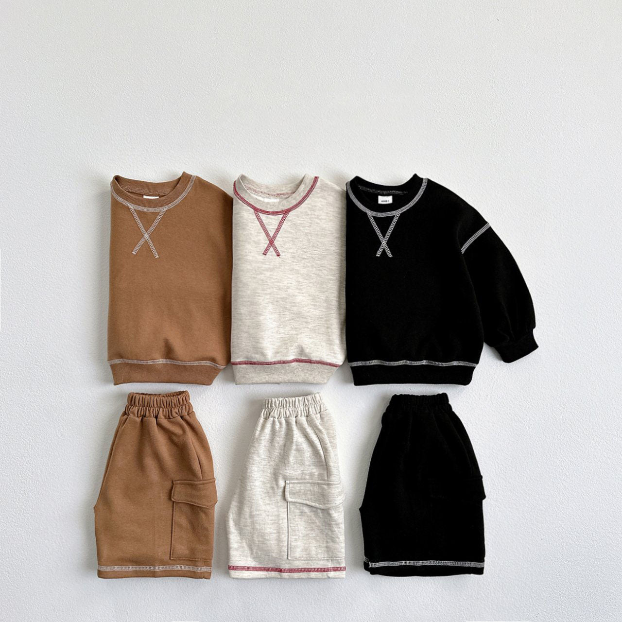 Toddler F25 Stitch Detail Long Sleeve Top and Shorts Set (1 - 6y) - 3 Colors kids outfit