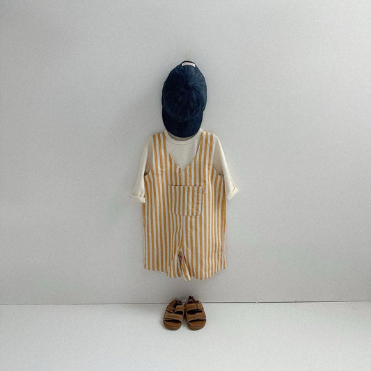 Toddler F25 Stripe Short Overall (10m - 4y) - Yellow kids outfit