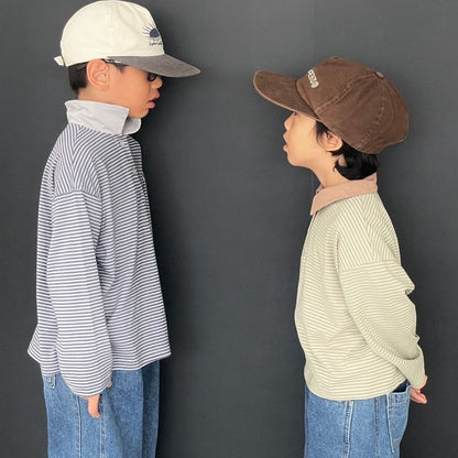 Toddler F25 Striped Contrast Collar Long Sleeve Top (3 - 7y) - 2 Colors kids outfit