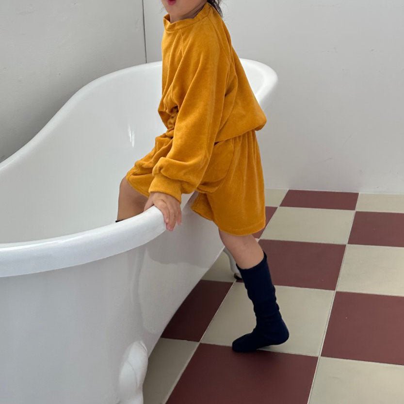 Toddler F25 Terry Cloth Long Sleeve Top and Shorts Set (1 - 7y) - Mustard kids outfit