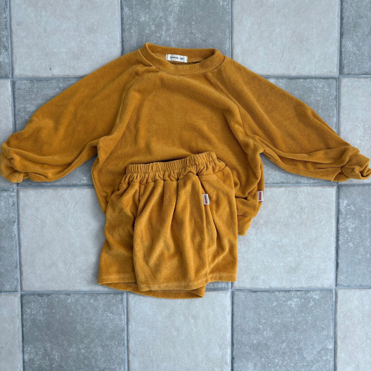 Toddler F25 Terry Cloth Long Sleeve Top and Shorts Set (1 - 7y) - Mustard kids outfit